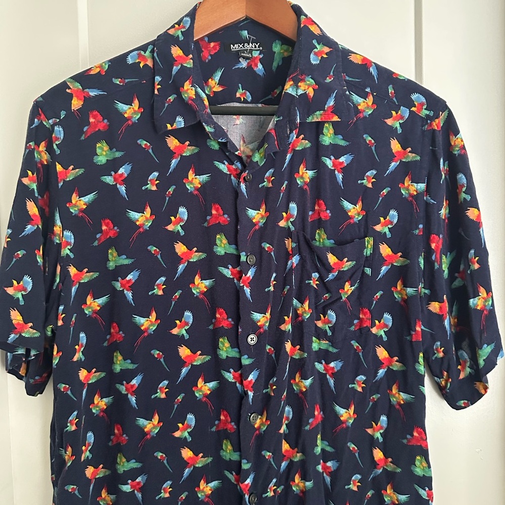 Navy Blue Casual Button Down Shirt with Playful Print